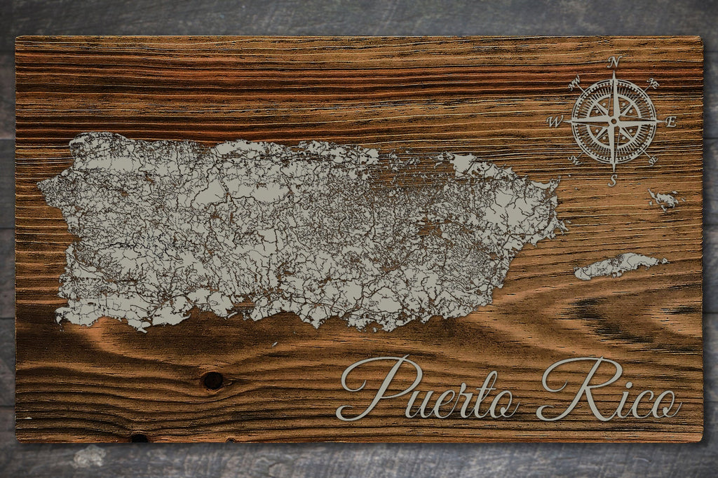 Puerto Rico - Street Map on Wood