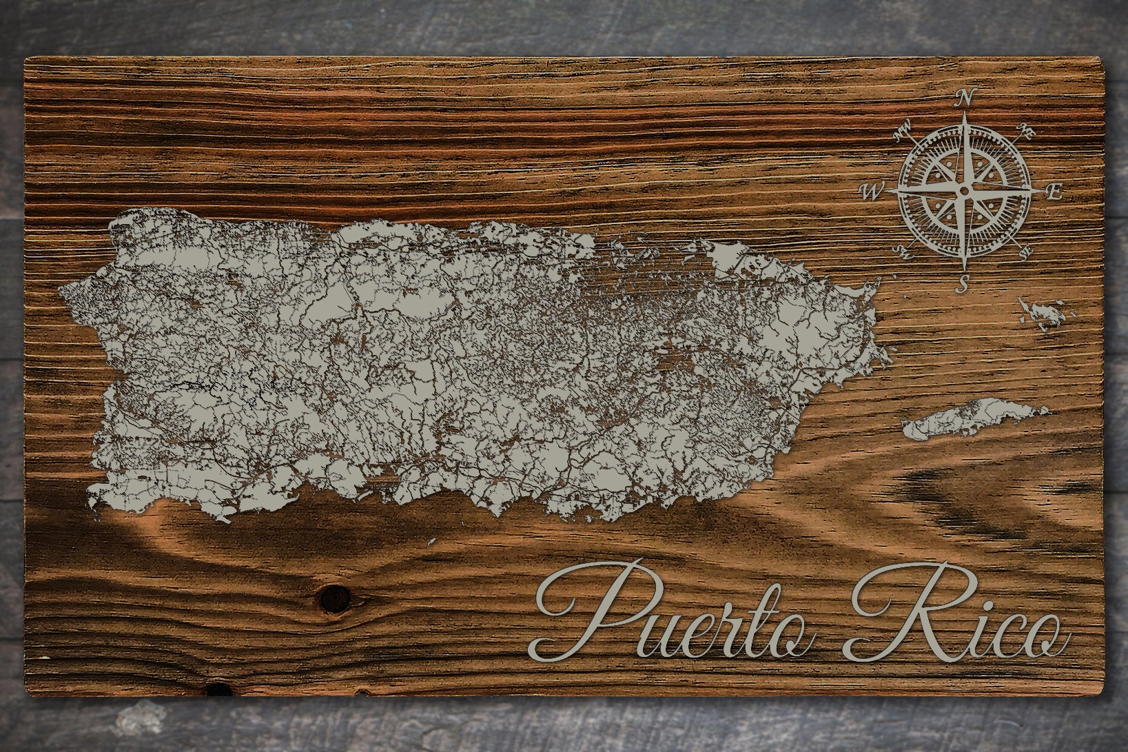 Puerto Rico - Street Map on Wood