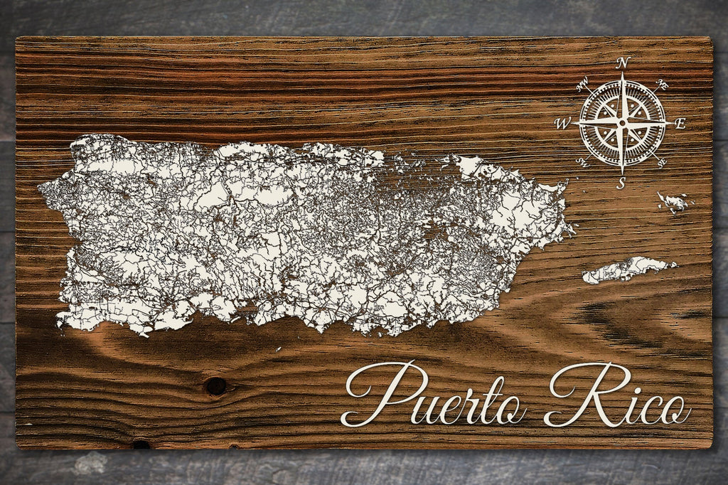 Puerto Rico - Street Map on Wood