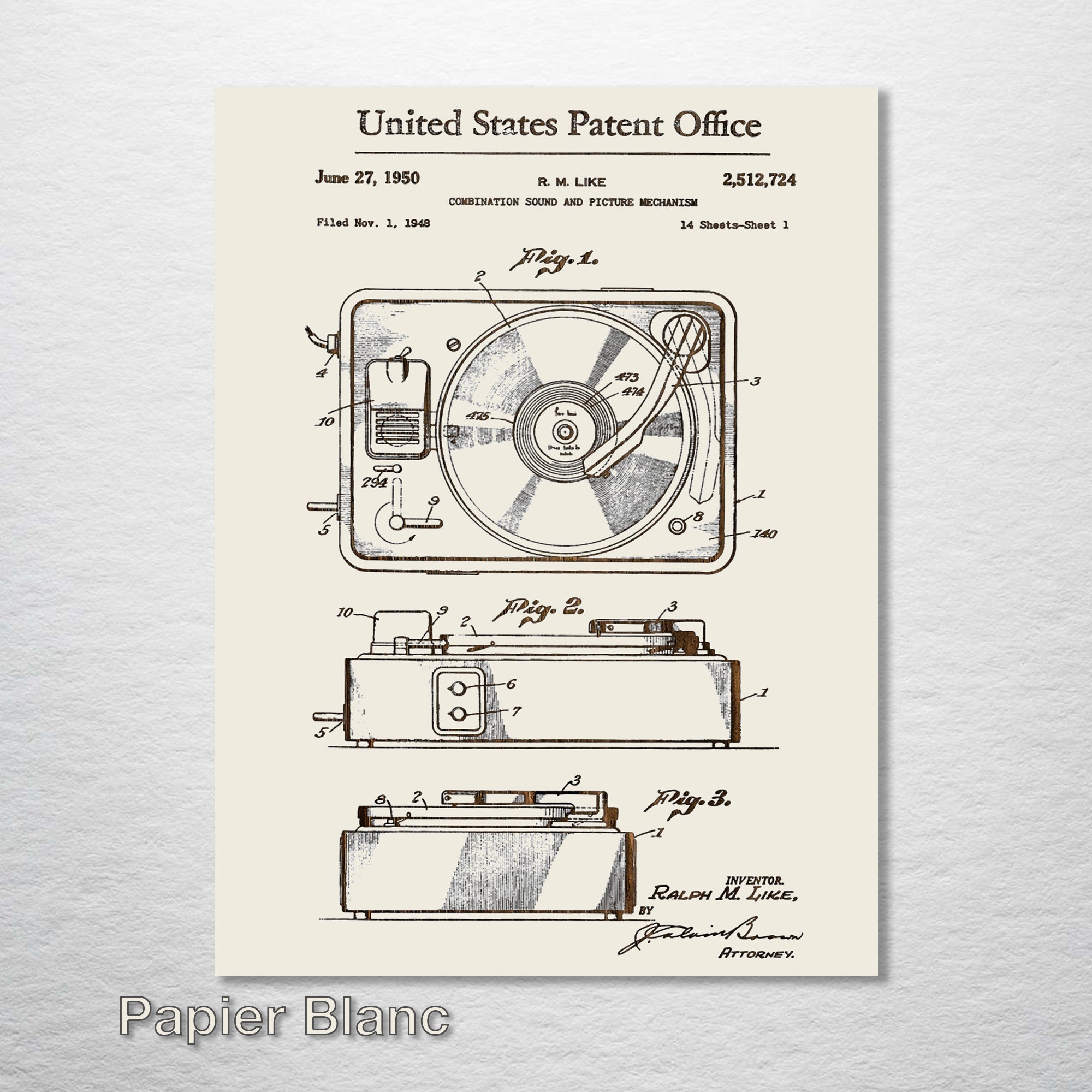 Record Player (Turntable) - Patent on Wood