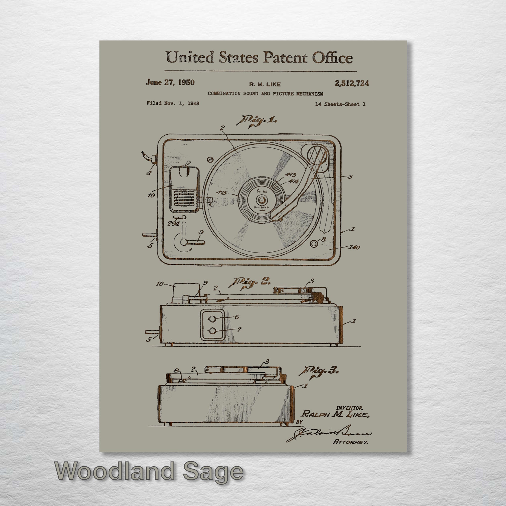 Record Player (Turntable) - Patent on Wood