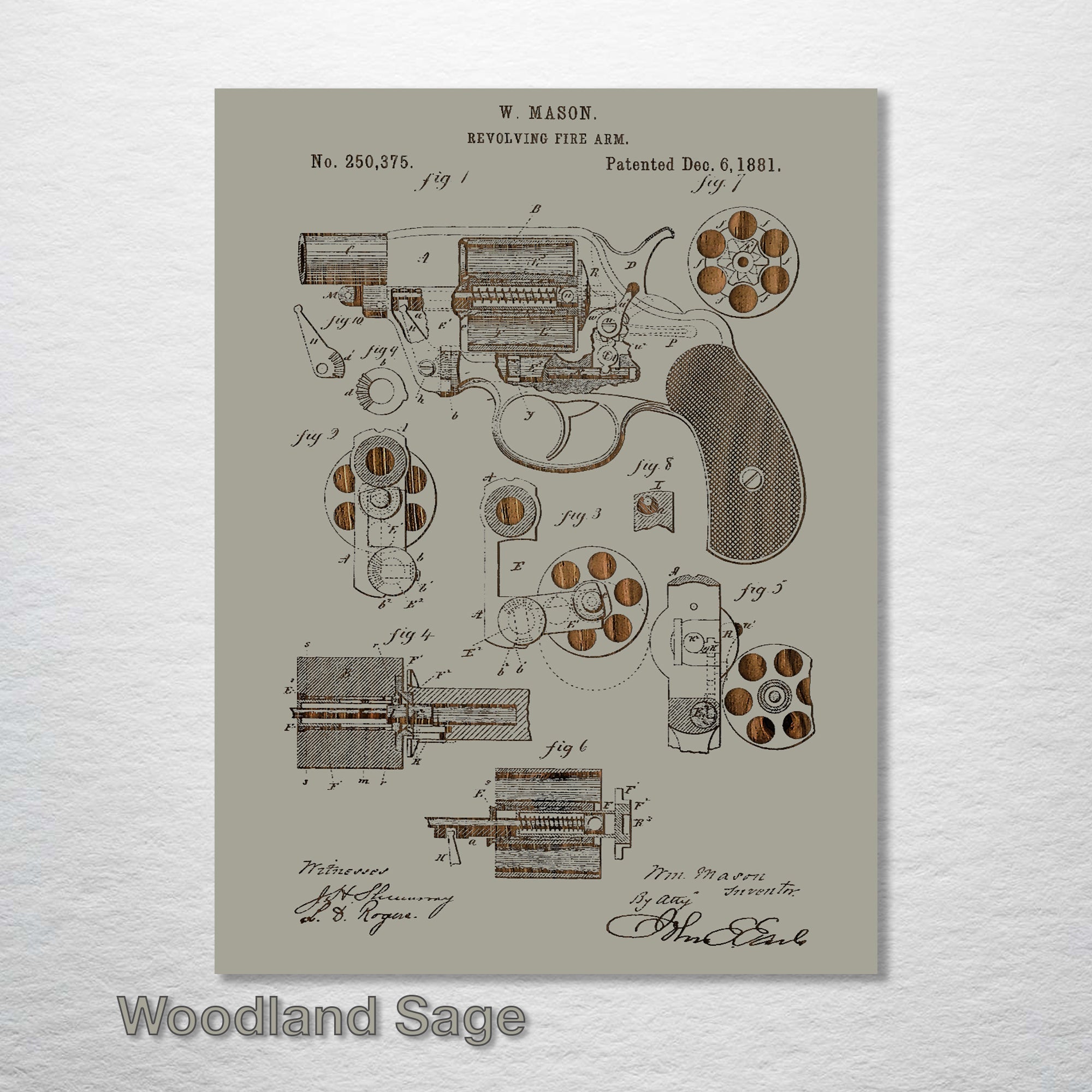 Mason Revolving Firearm - Patent on Wood