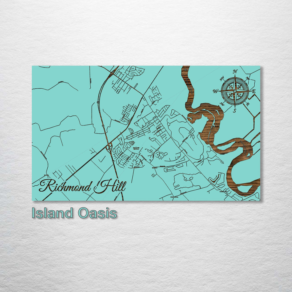 Richmond Hill, GA - Street Map on Wood