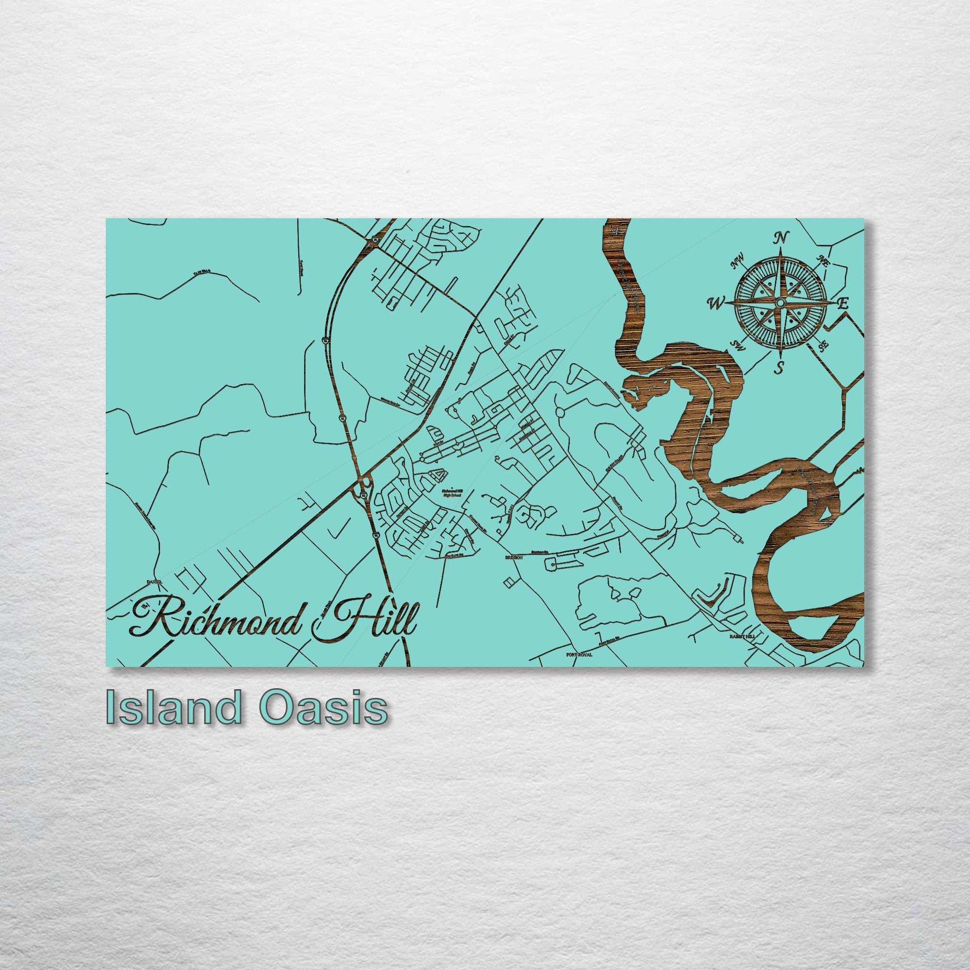 Richmond Hill, GA - Street Map on Wood