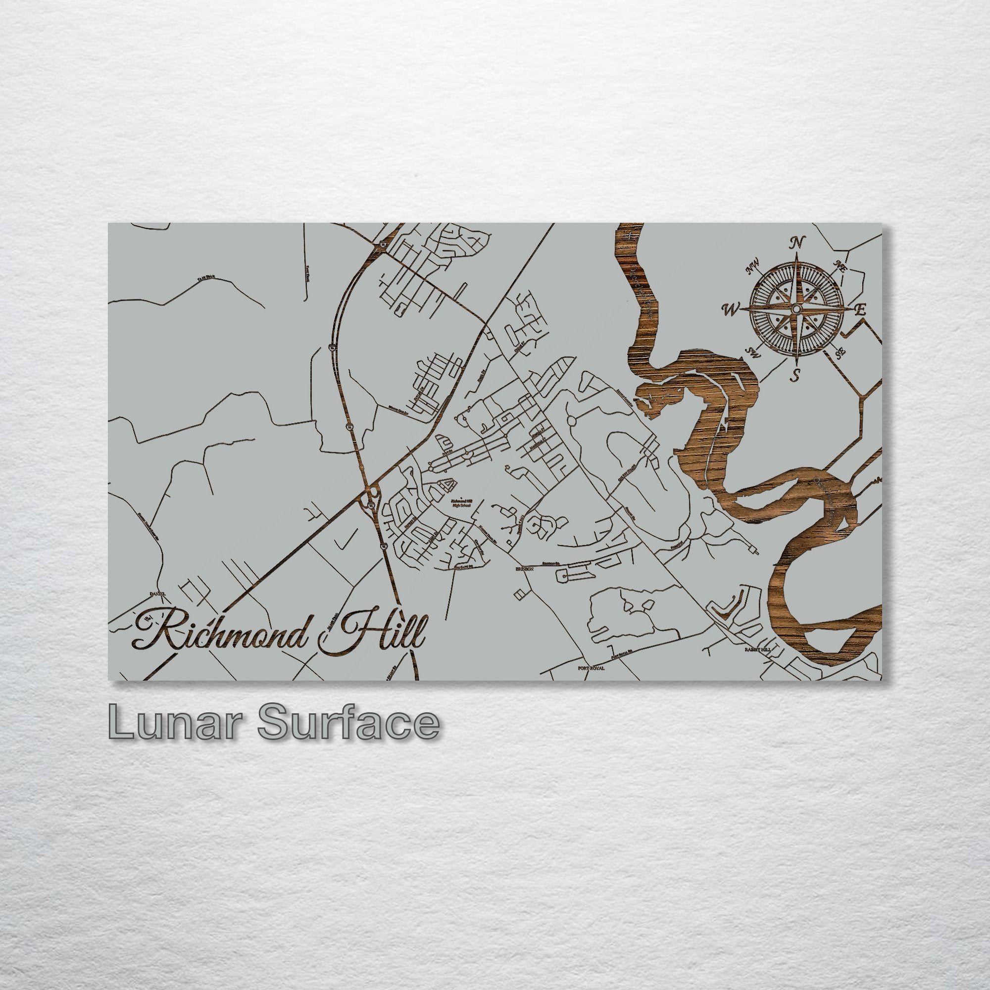 Richmond Hill, GA - Street Map on Wood