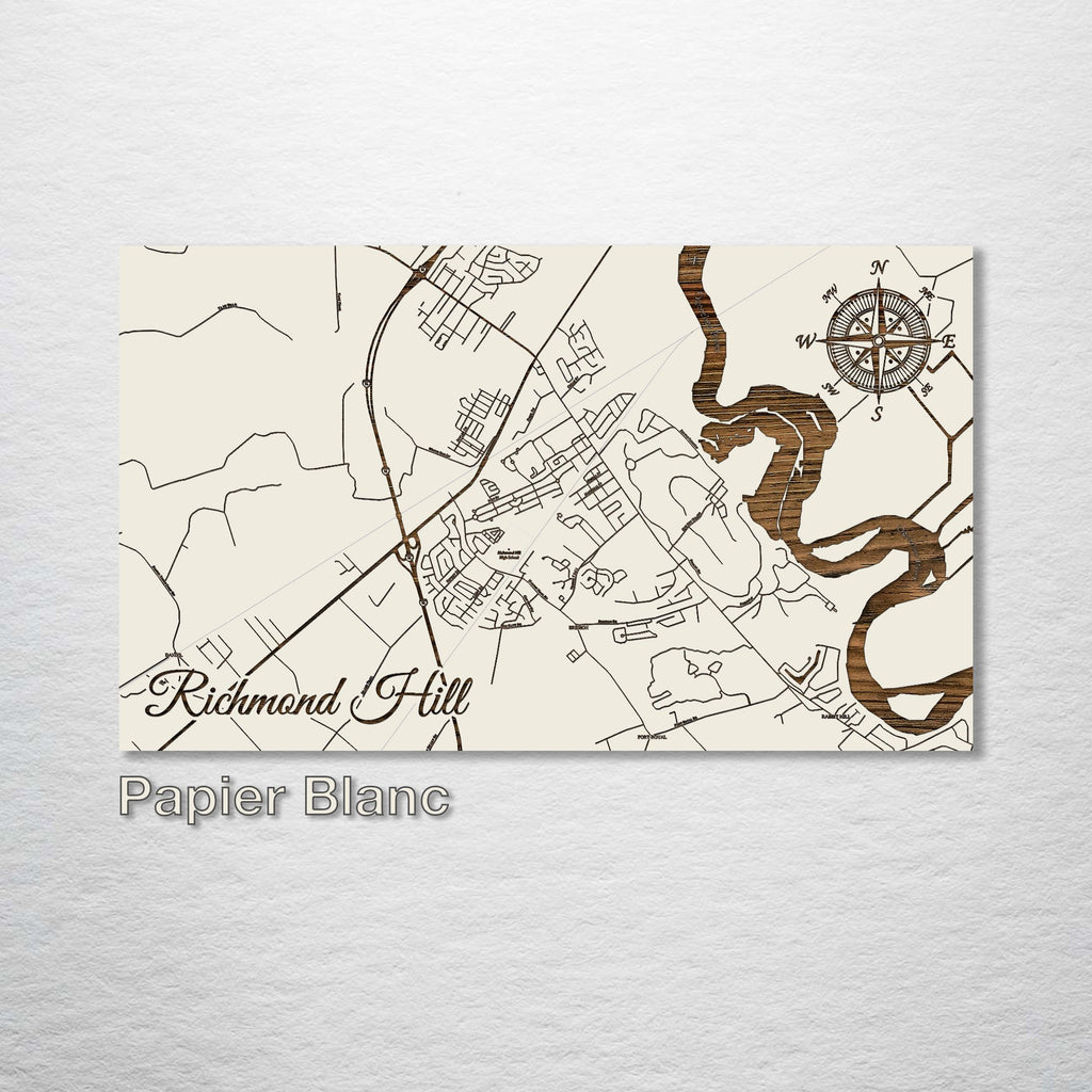 Richmond Hill, GA - Street Map on Wood
