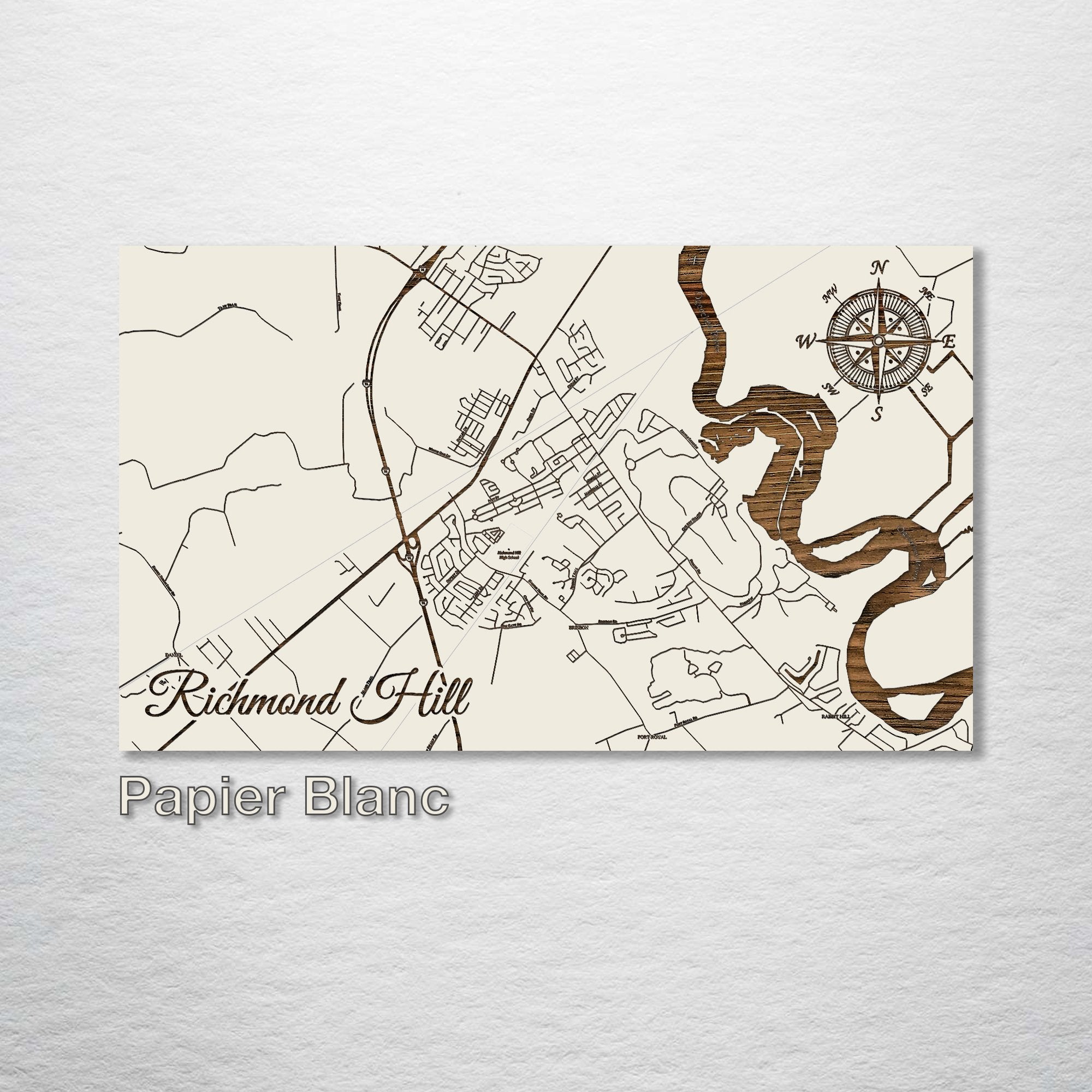 Richmond Hill, GA - Street Map on Wood
