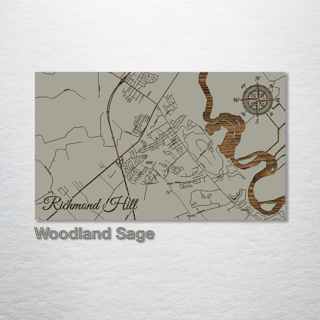 Richmond Hill, GA - Street Map on Wood