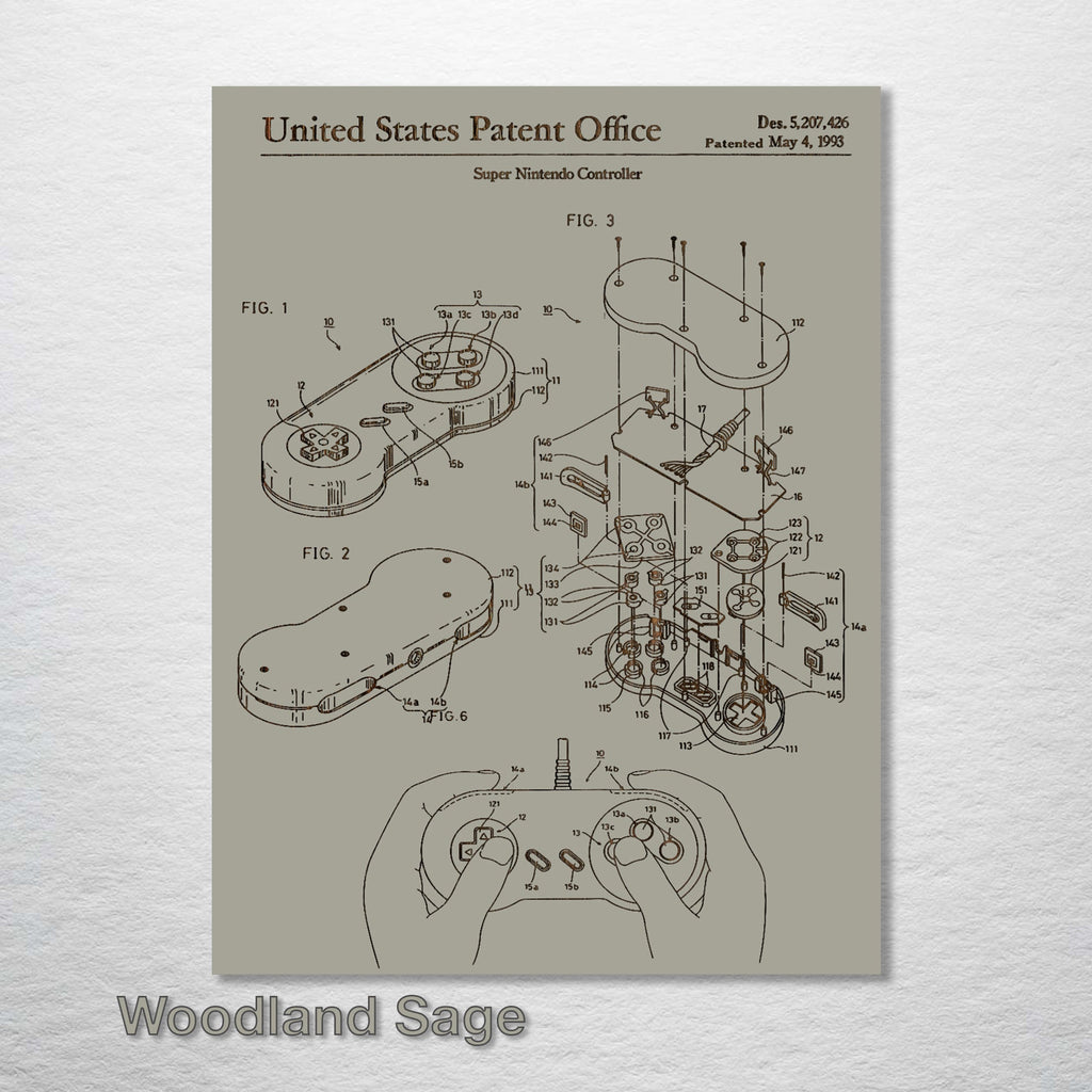Super Nintendo Controller - Patent on Wood