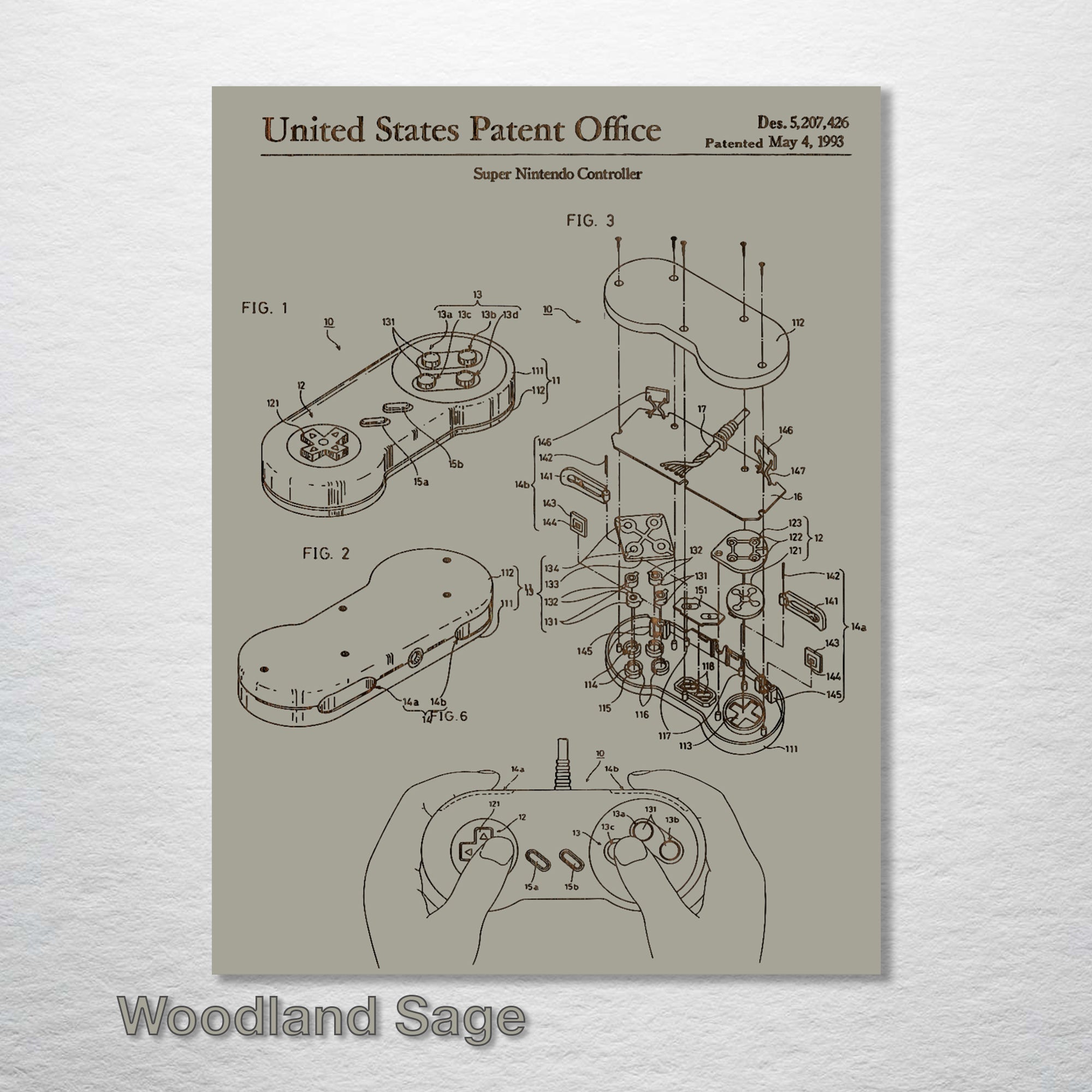 Super Nintendo Controller - Patent on Wood