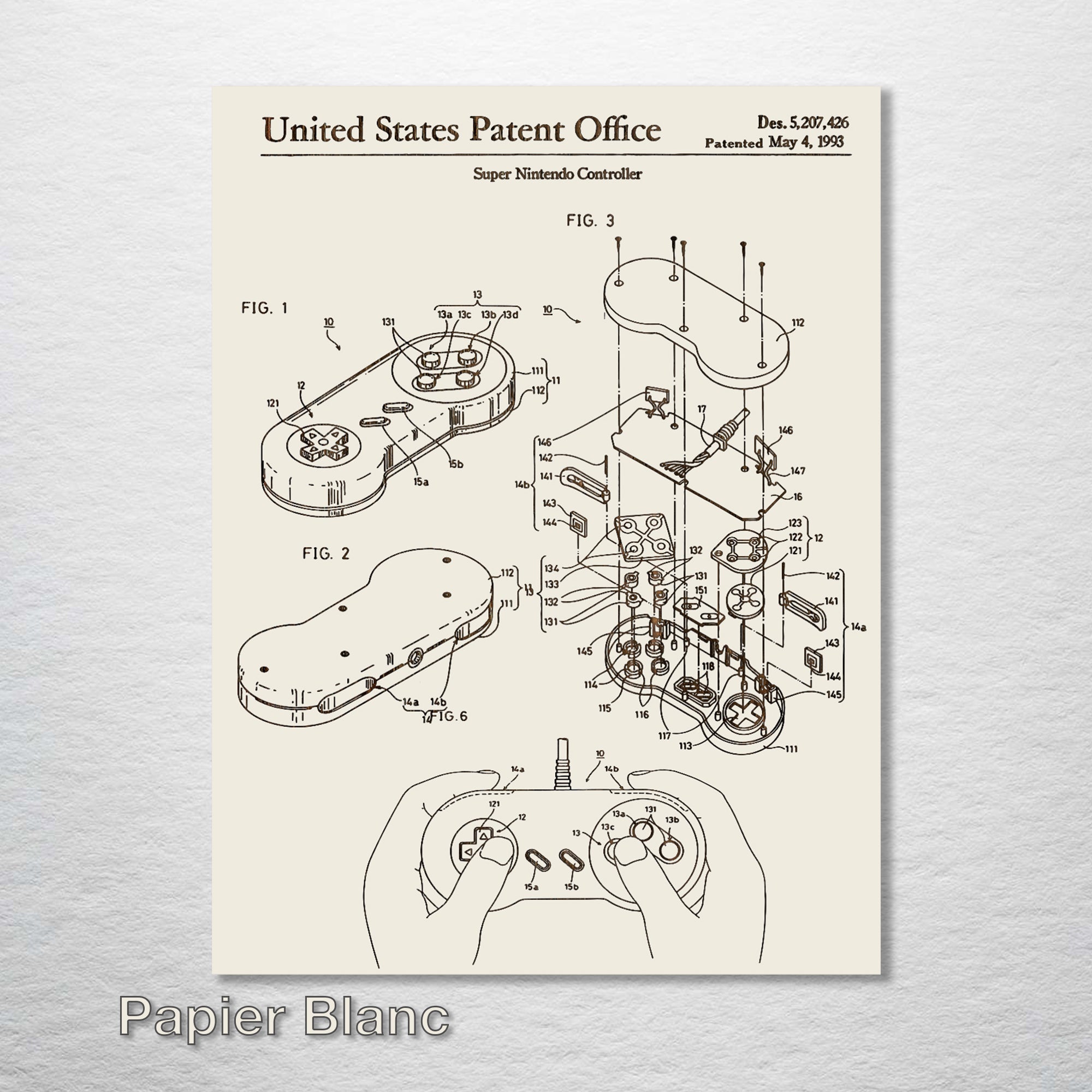 Super Nintendo Controller - Patent on Wood