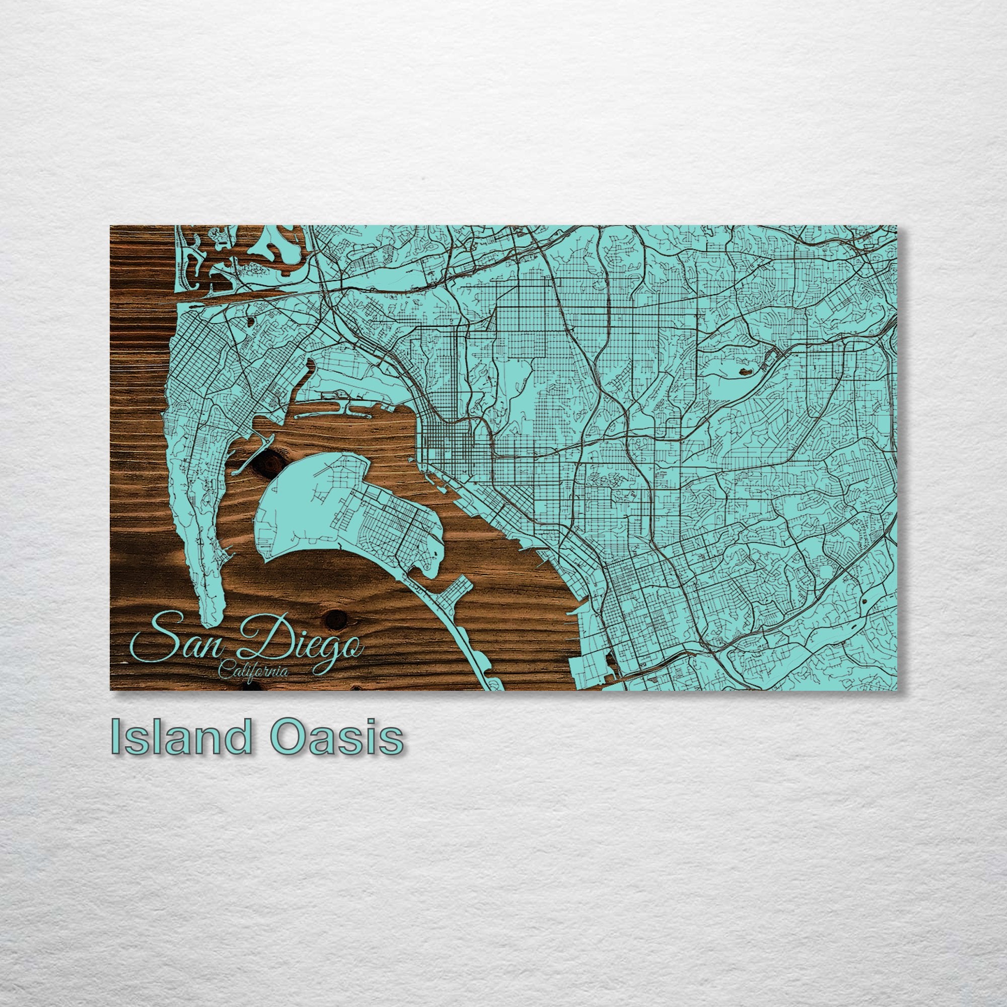 San Diego, CA - Street Map on Wood