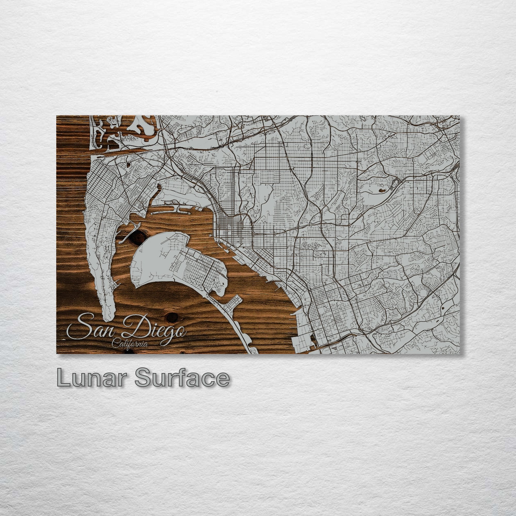 San Diego, CA - Street Map on Wood