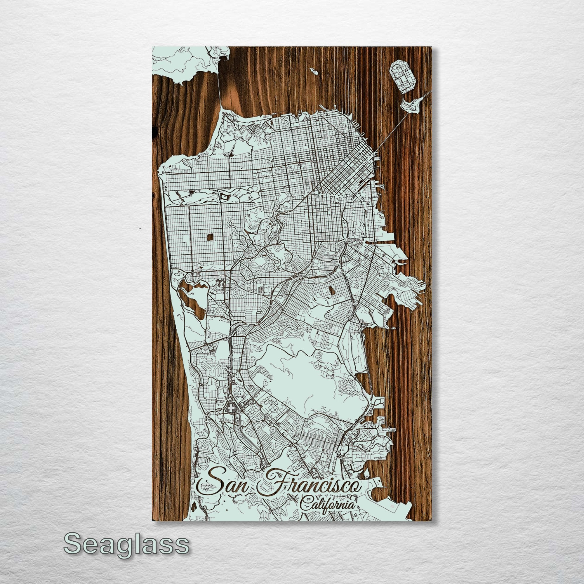 San Francisco, CA - Street Map on Wood