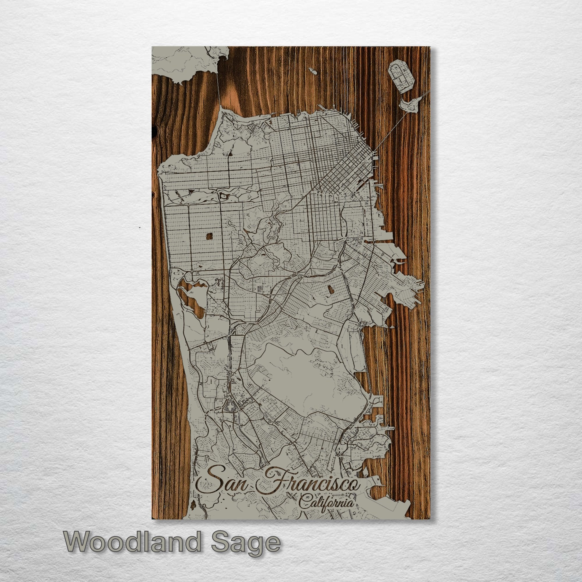 San Francisco, CA - Street Map on Wood