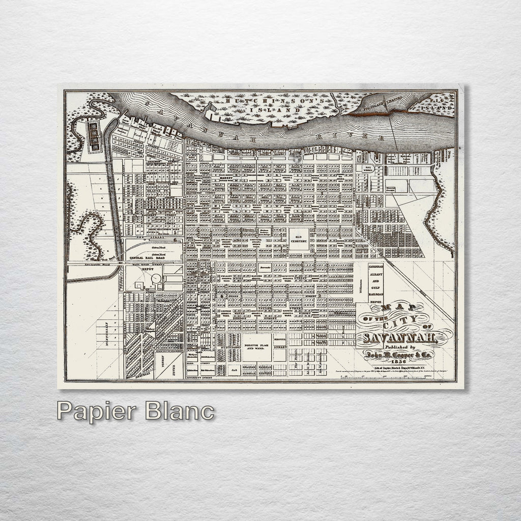 Savannah, GA - Historic Map on Wood 1856