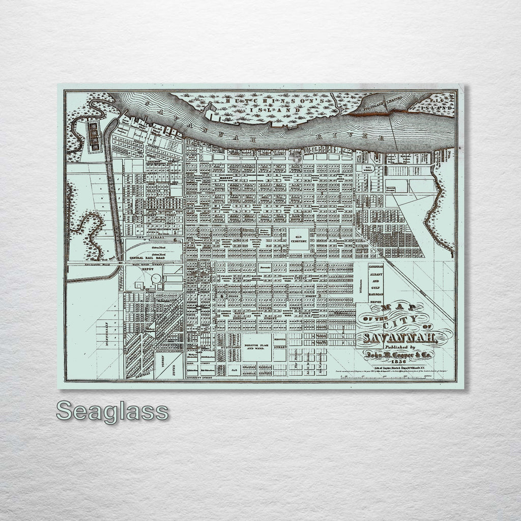Savannah, GA - Historic Map on Wood 1856