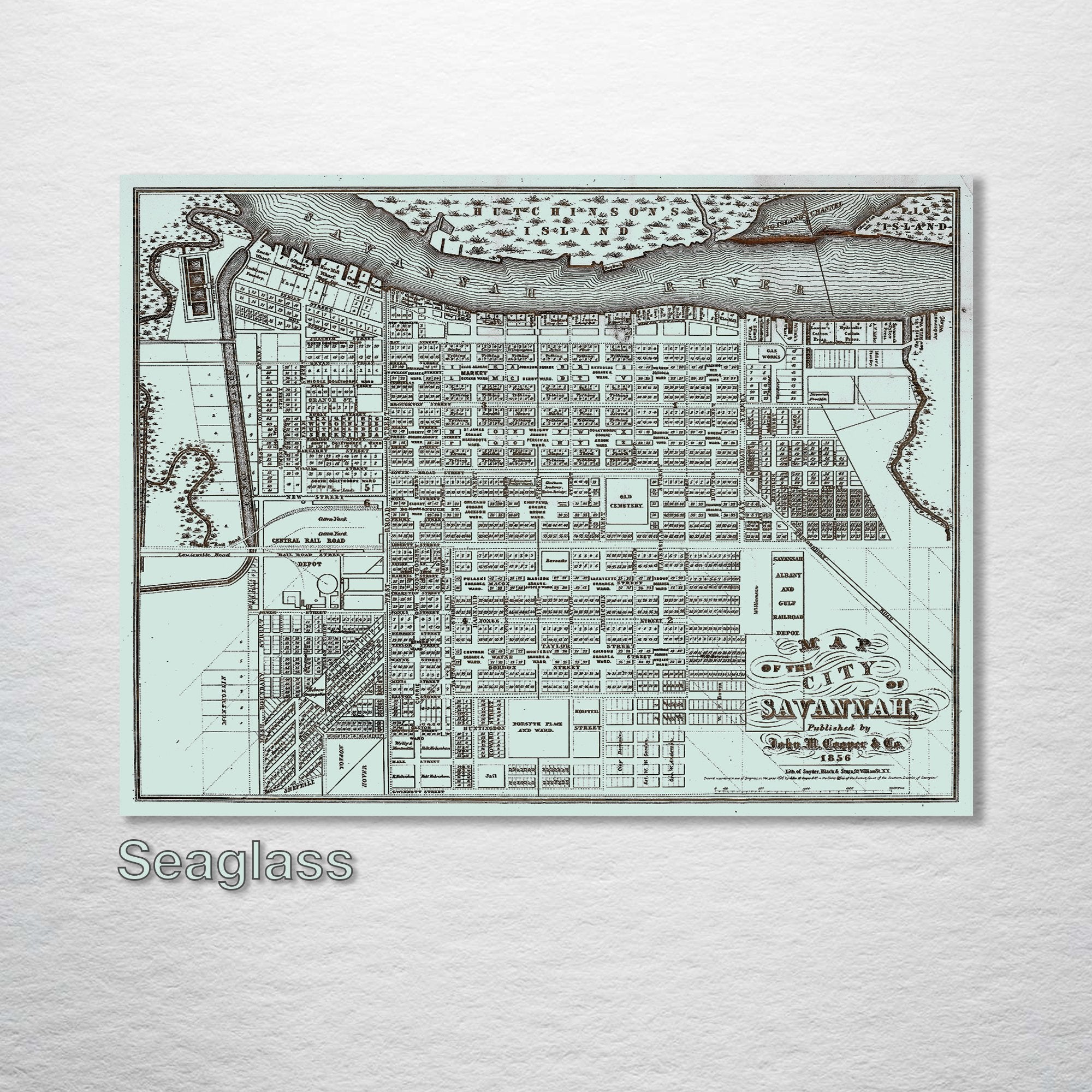 Savannah, GA - Historic Map on Wood 1856