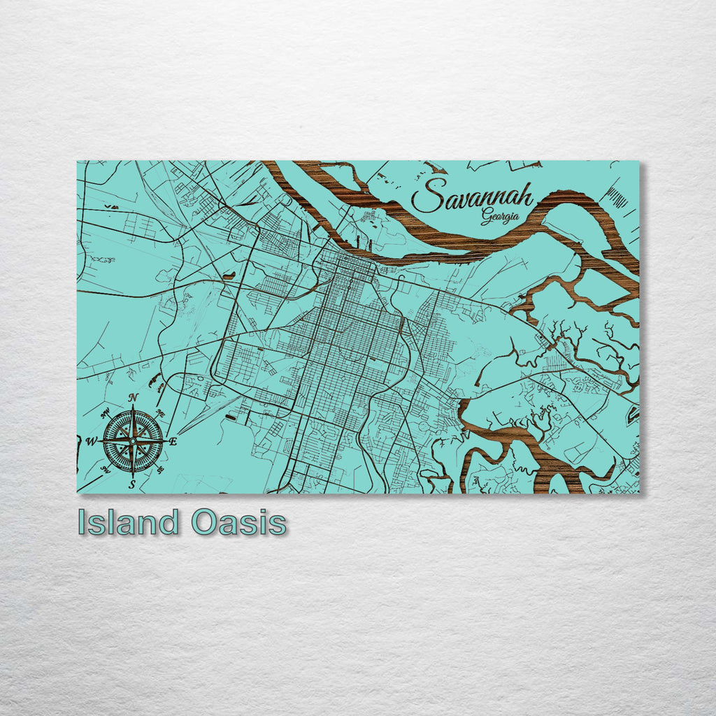 Savannah, GA - Street Map on Wood