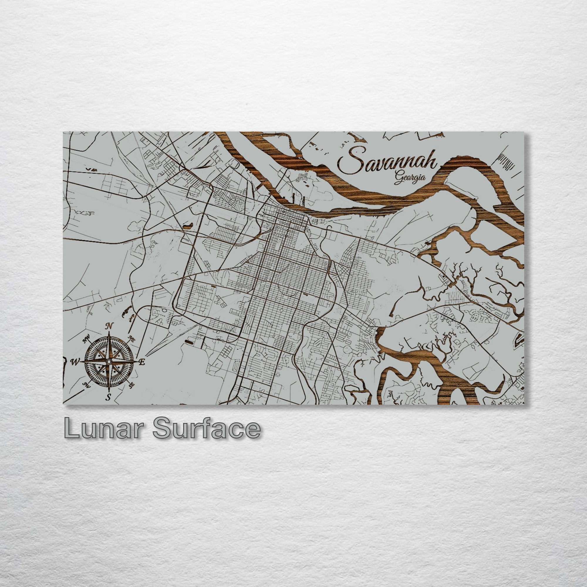 Savannah, GA - Street Map on Wood