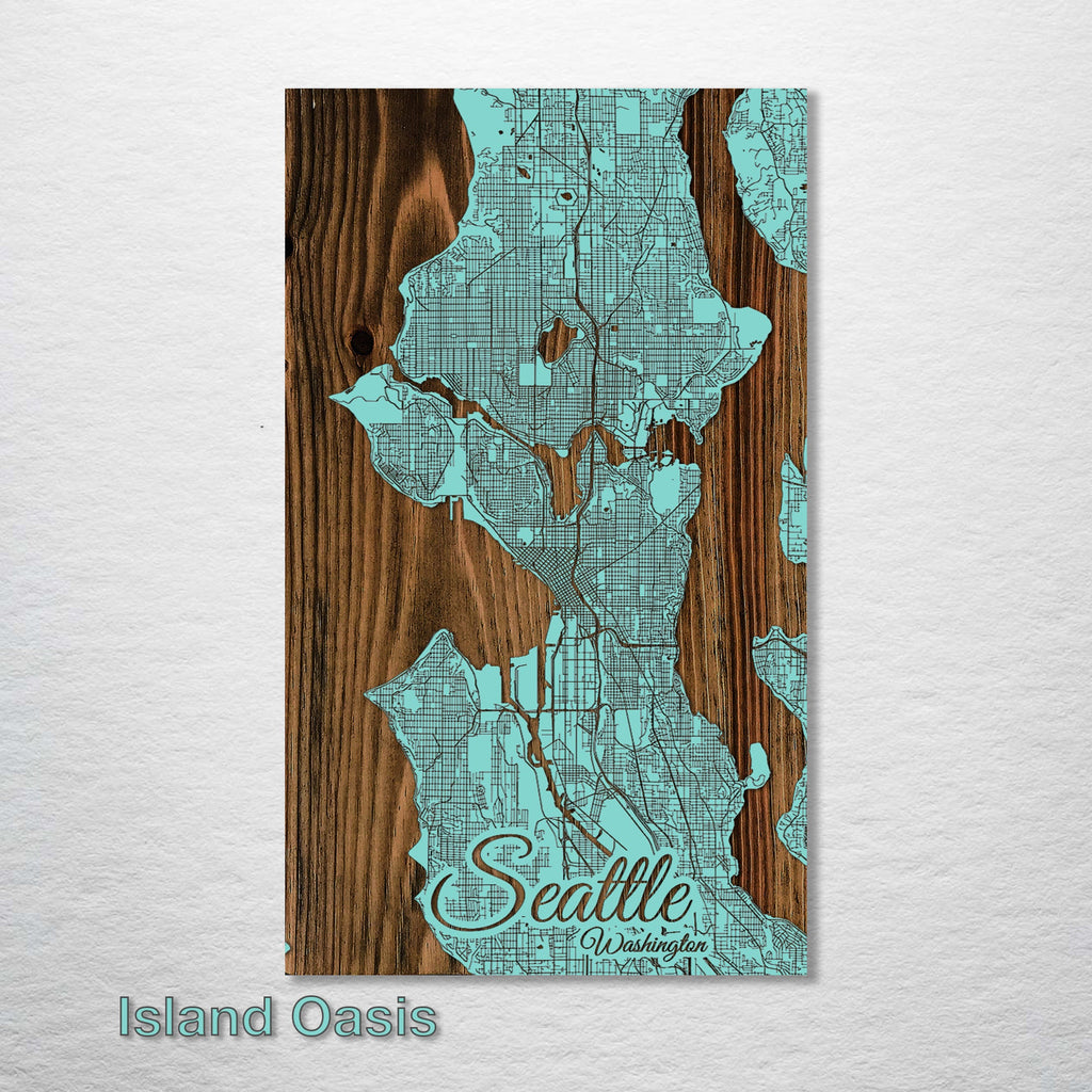 Seattle, WA - Street Map on Wood