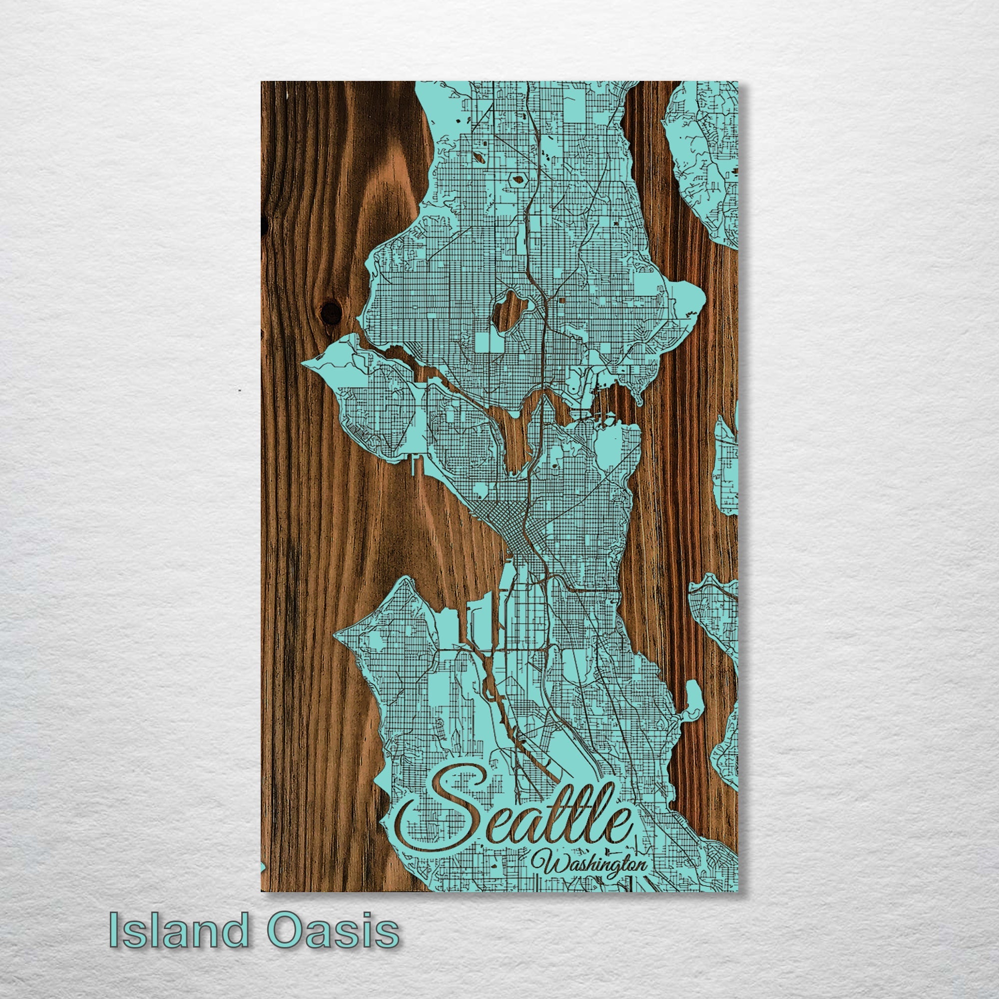 Seattle, WA - Street Map on Wood