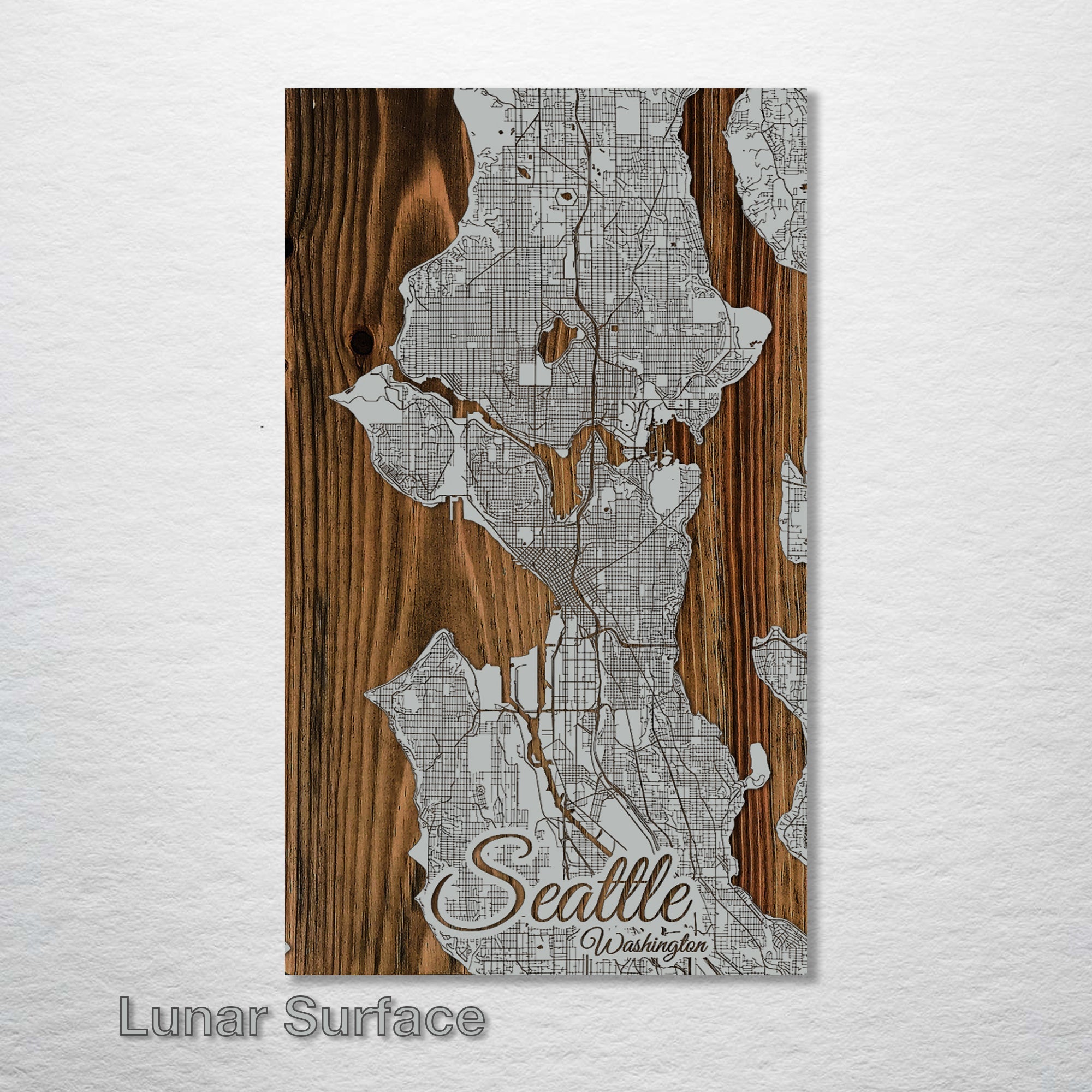 Seattle, WA - Street Map on Wood