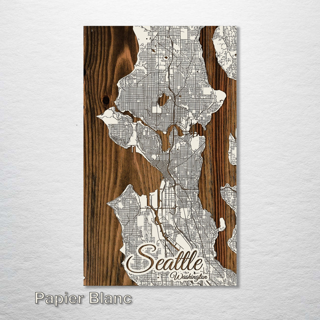 Seattle, WA - Street Map on Wood