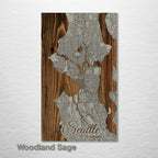 Seattle, WA - Street Map on Wood