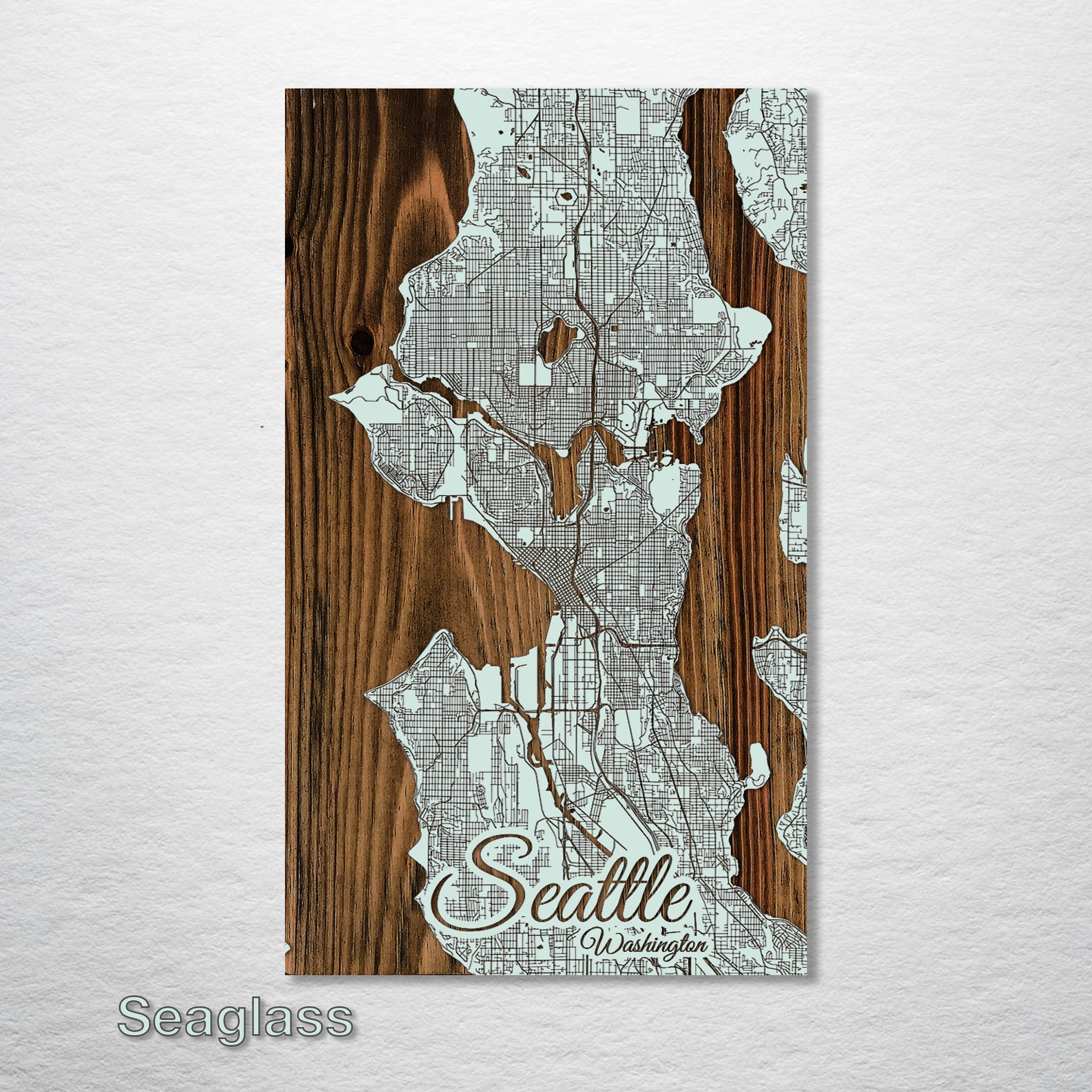 Seattle, WA - Street Map on Wood