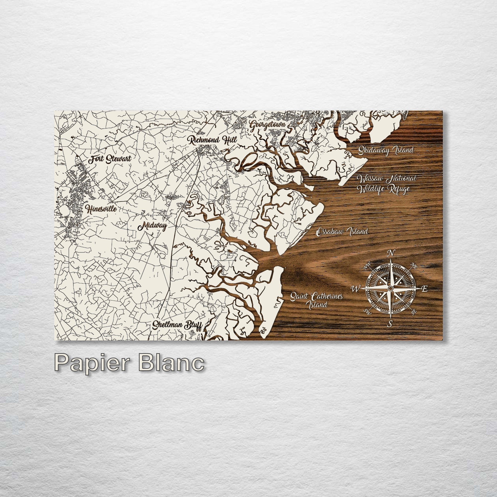 Skidaway Island to St. Catherine's Island, GA - Whimsical Map on Wood