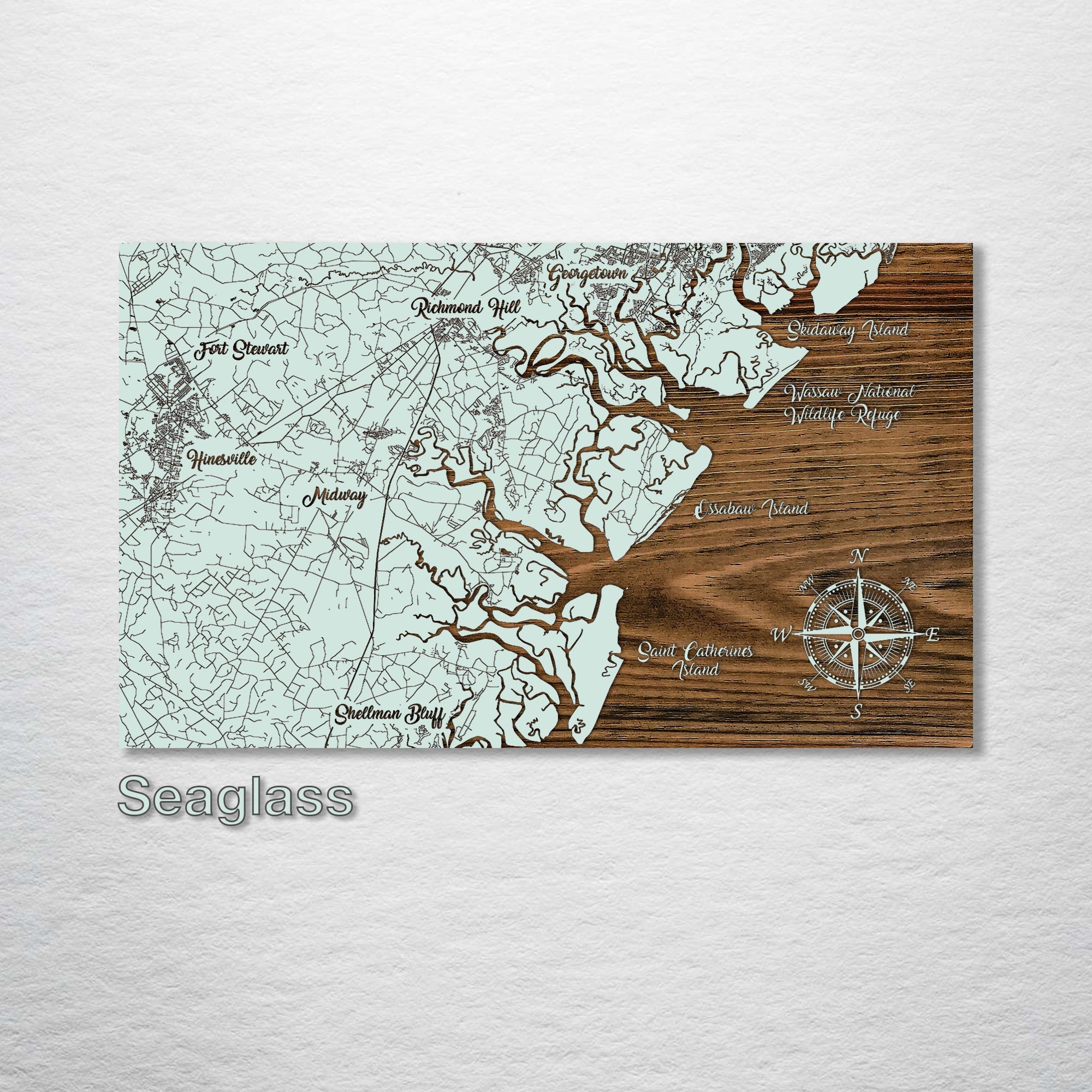 Skidaway Island to St. Catherine's Island, GA - Whimsical Map on Wood