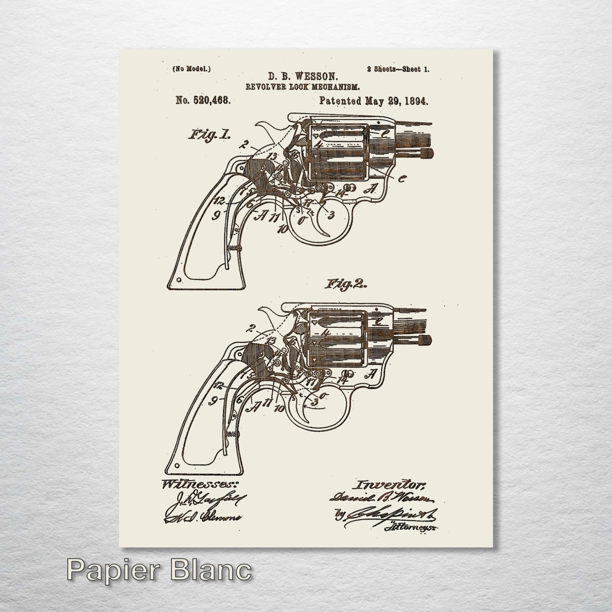 Smith and Wesson Revolver - Patent on Wood