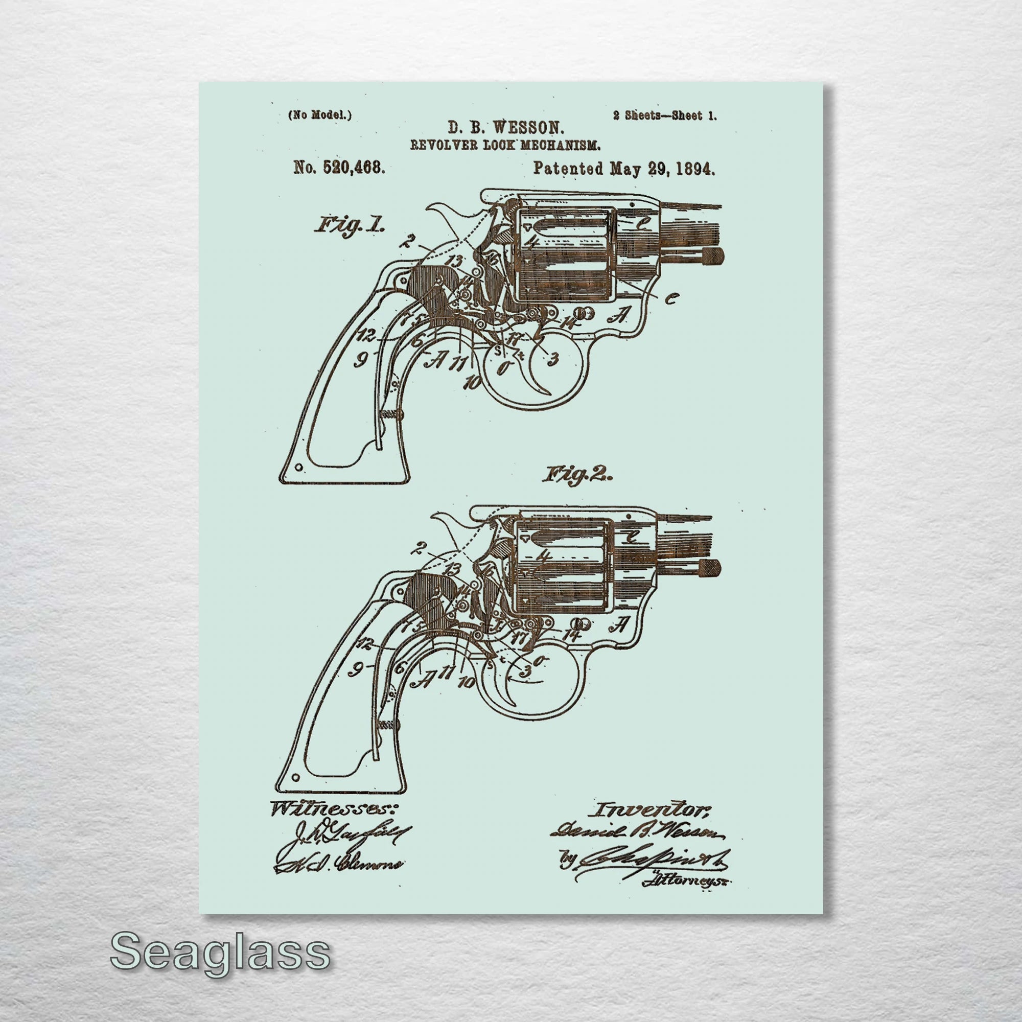 Smith and Wesson Revolver - Patent on Wood