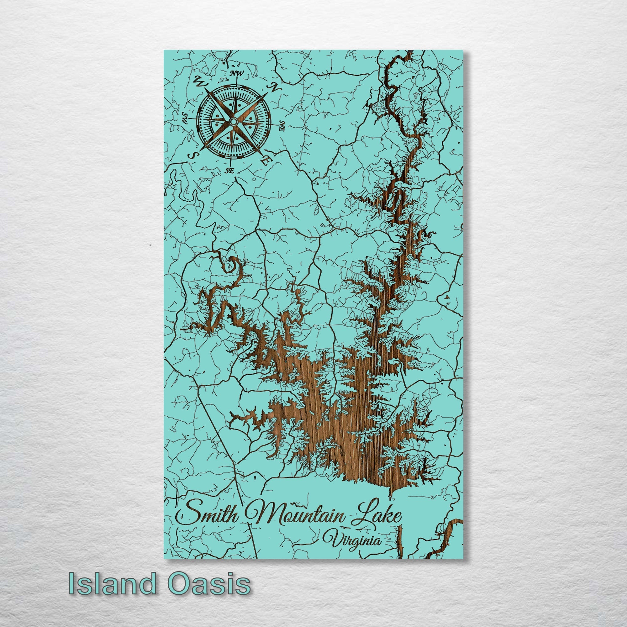 Smith Mountain Lake, Virginia - Street Map on Wood