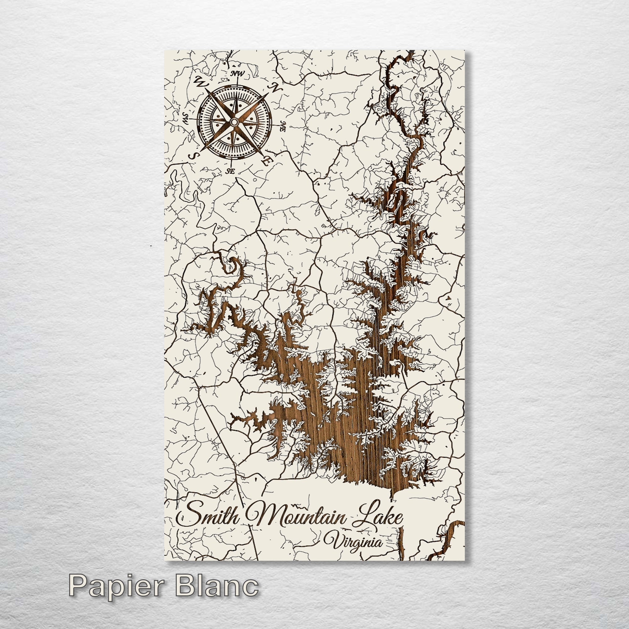 Smith Mountain Lake, Virginia - Street Map on Wood