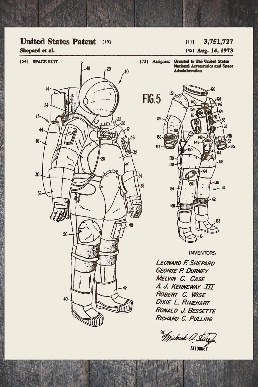 Space Suit - Patent on Wood