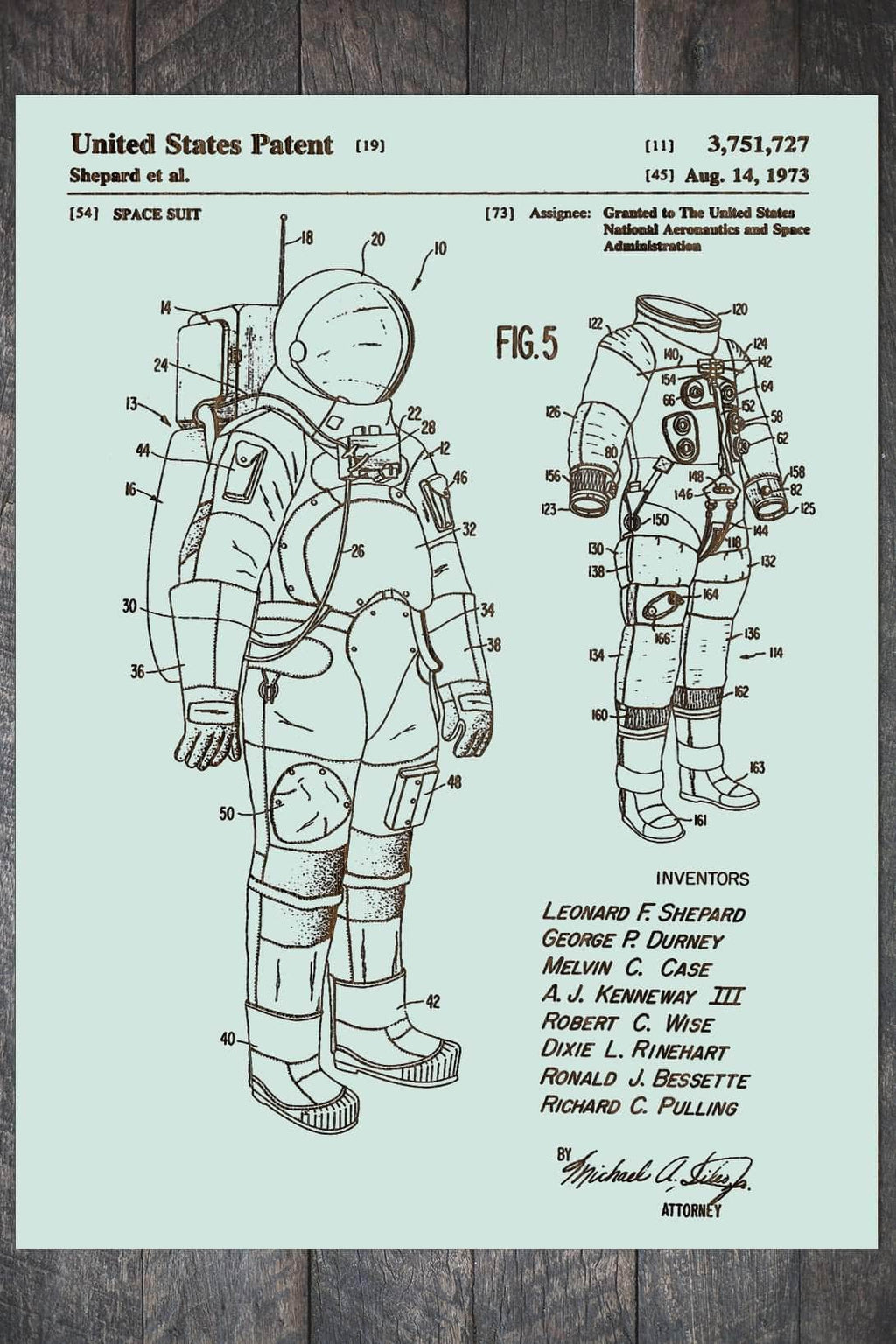 Space Suit - Patent on Wood