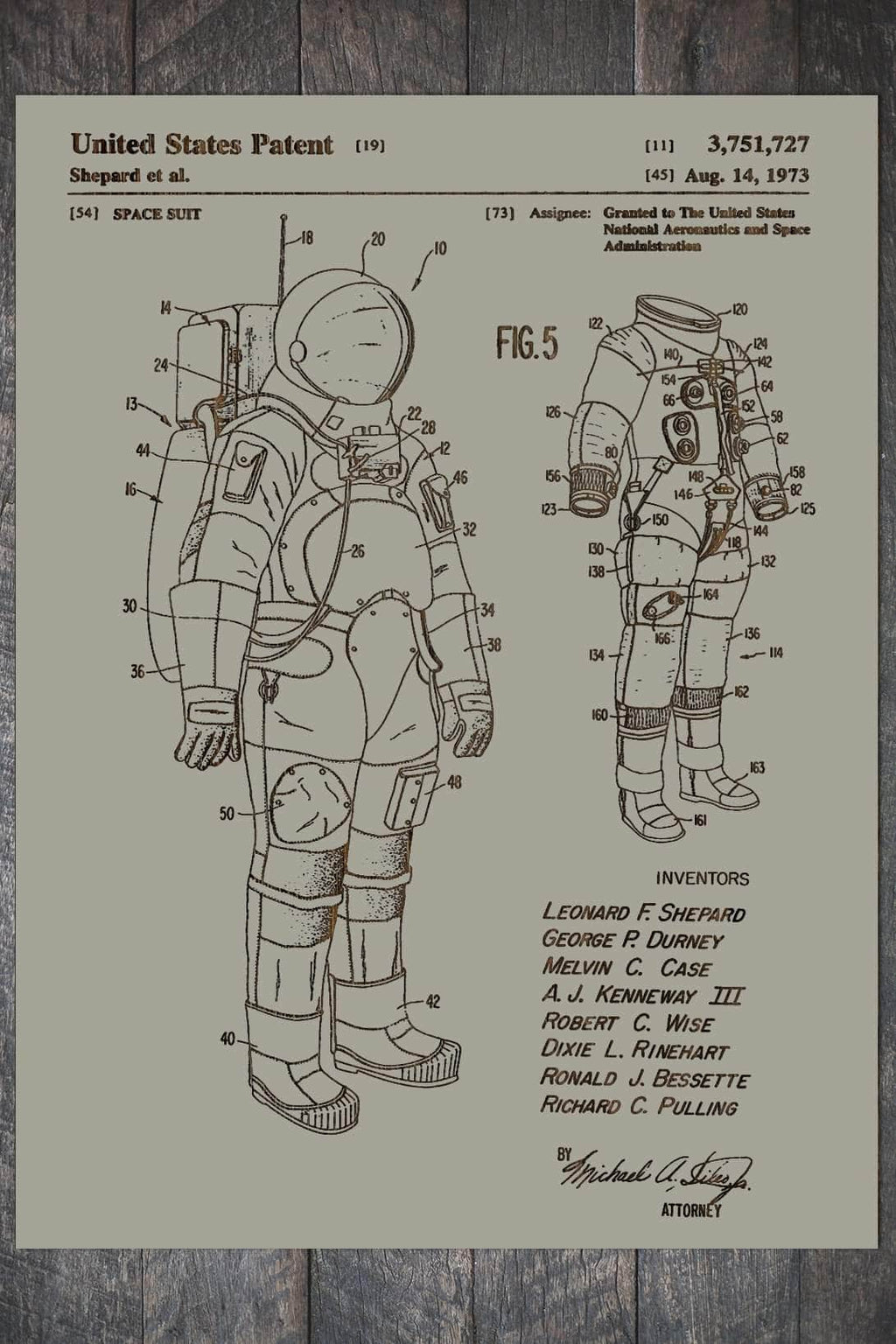 Space Suit - Patent on Wood