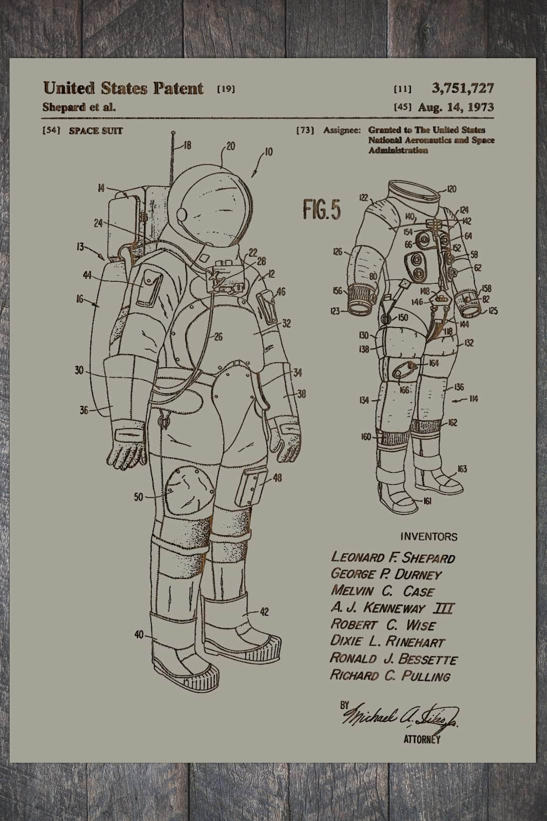 Space Suit - Patent on Wood