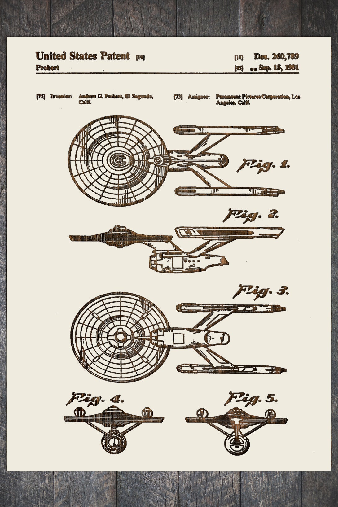Star Trek Enterprise - Patent on Wood