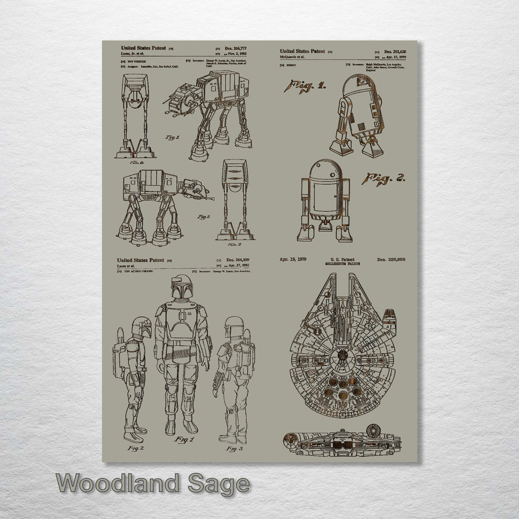 Star Wars Quad Characters & Vehicles - Patent on Wood