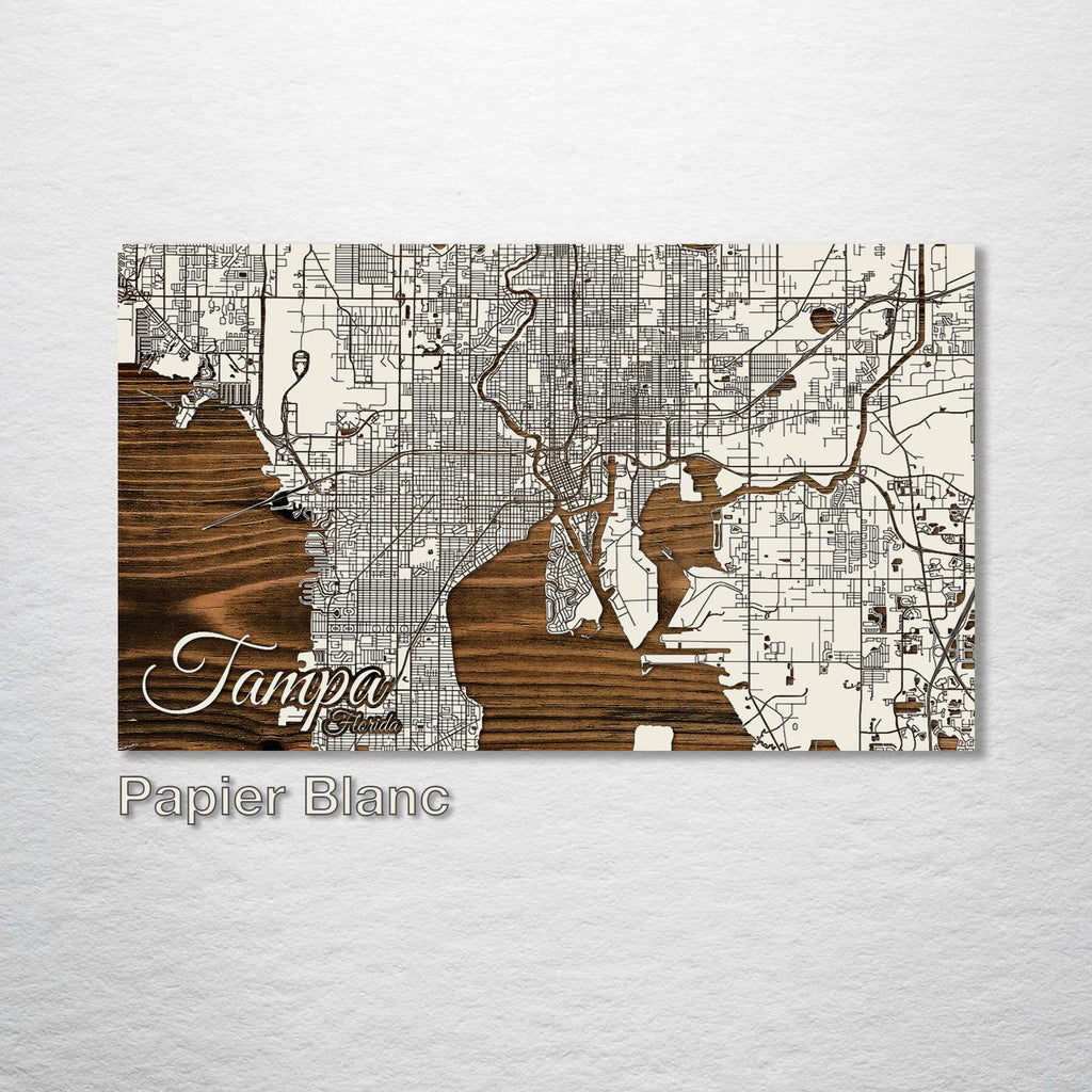 Tampa, FL - Street Map on Wood