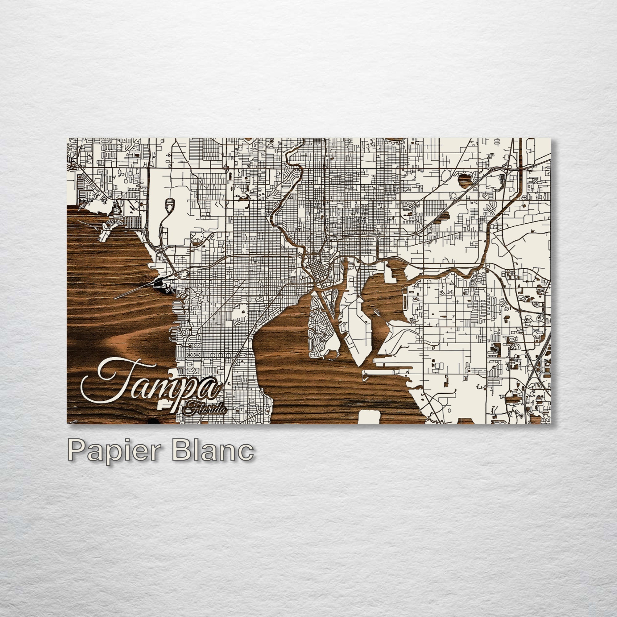 Tampa, FL - Street Map on Wood