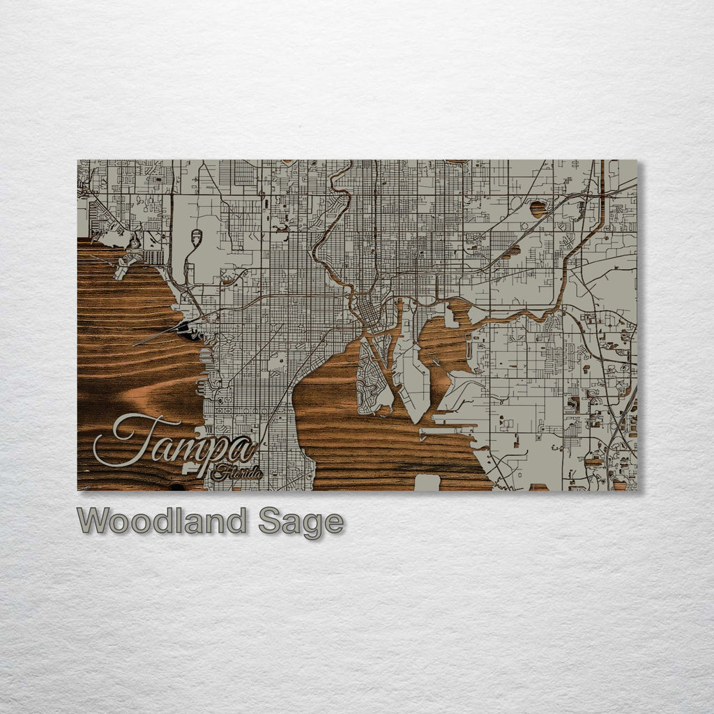 Tampa, FL - Street Map on Wood