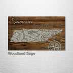 Tennessee Lakes & Rivers - Street Map on Wood