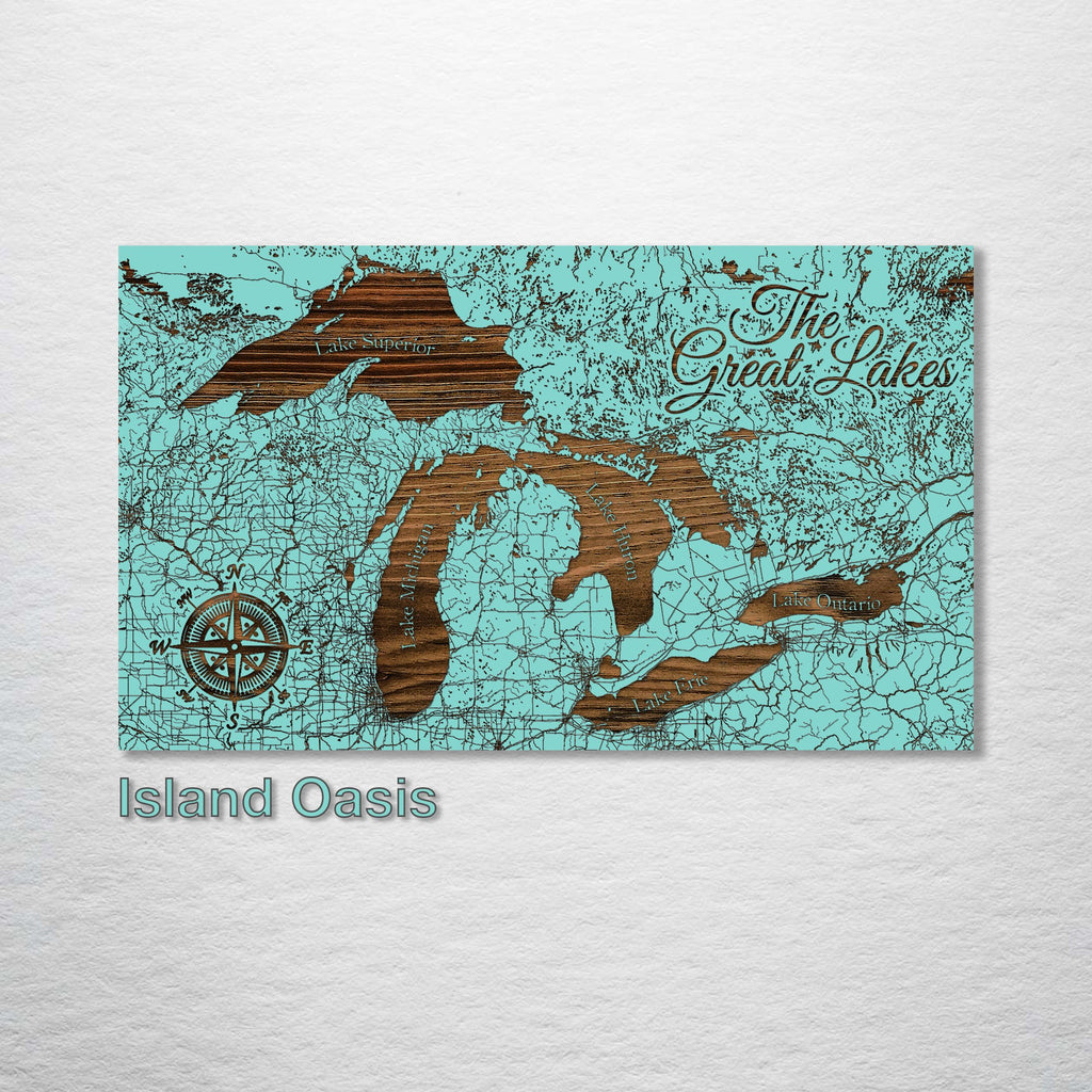 Great Lakes Street Map on Wood - Michigan, Ohio, Illinois, Pennsylvania, Wisconsin, Toronto, Ontario, New York