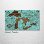 Great Lakes Street Map on Wood - Michigan, Ohio, Illinois, Pennsylvania, Wisconsin, Toronto, Ontario, New York