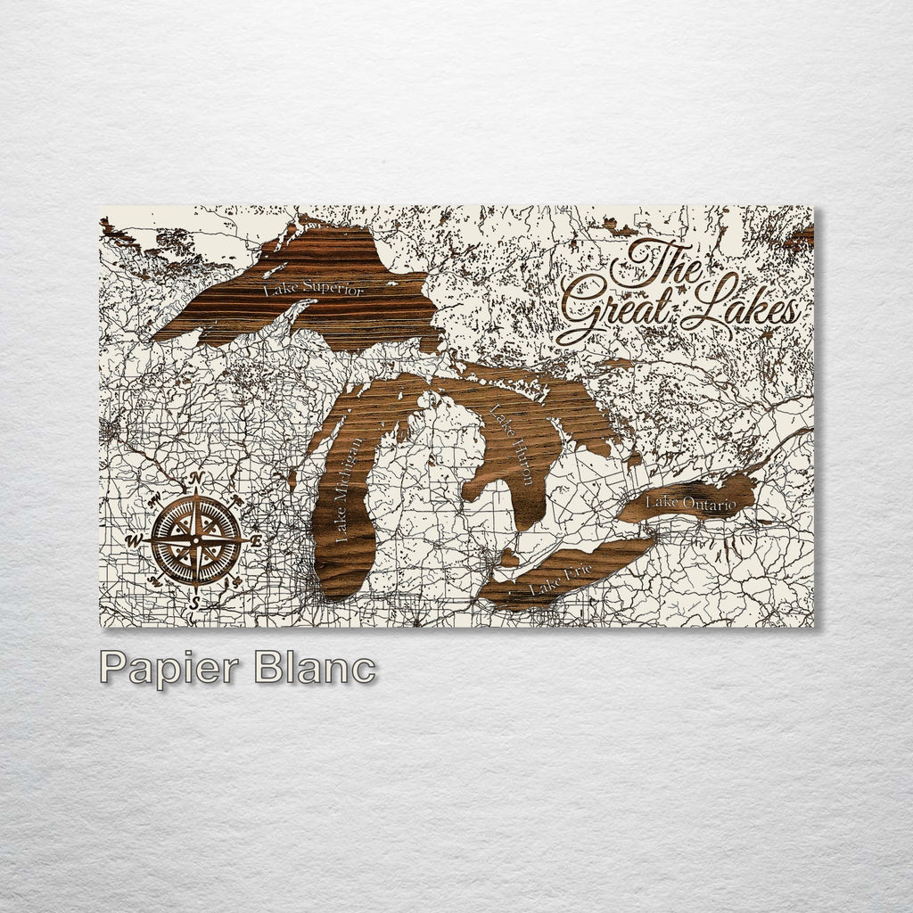 Great Lakes Street Map on Wood - Michigan, Ohio, Illinois, Pennsylvania, Wisconsin, Toronto, Ontario, New York