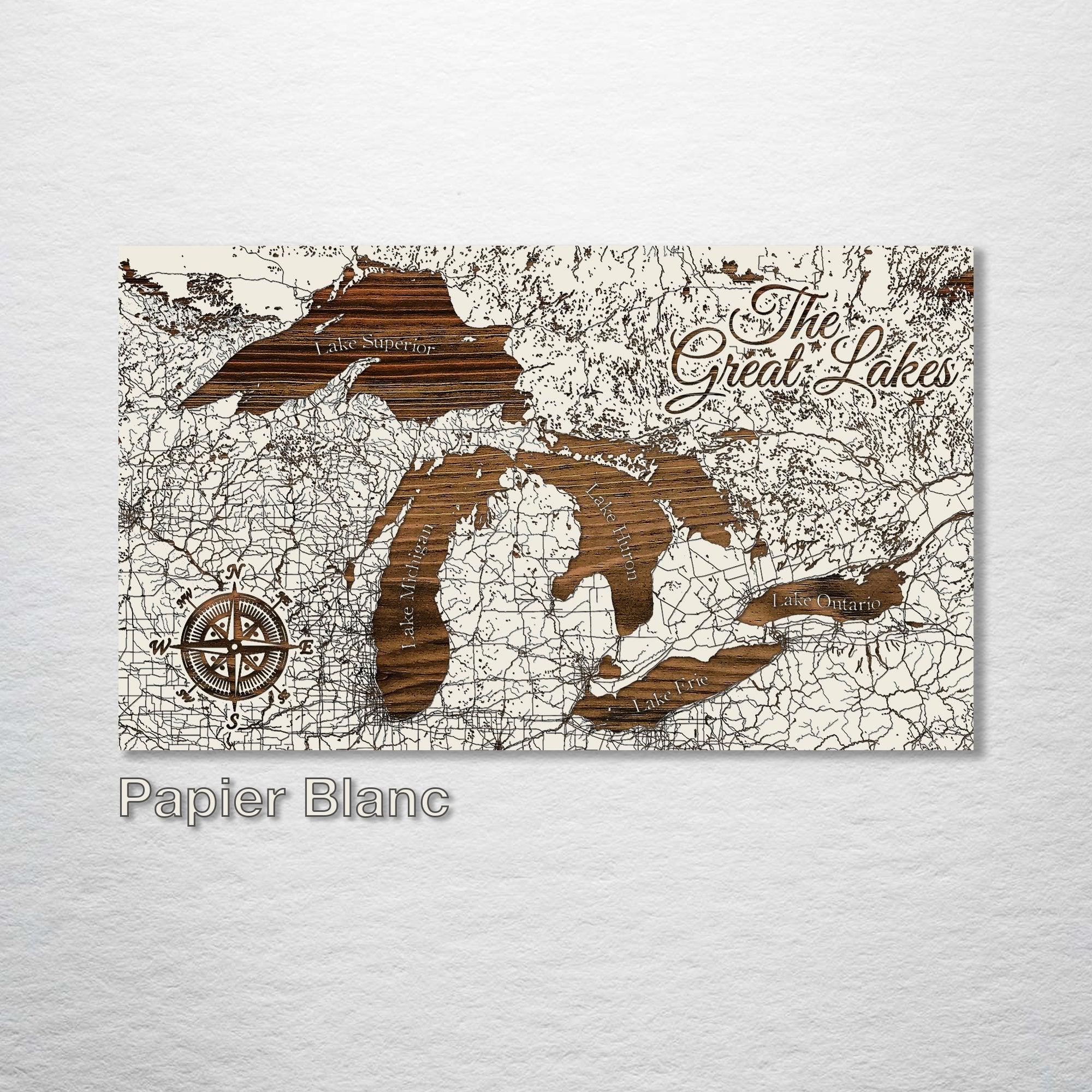 Great Lakes Street Map on Wood - Michigan, Ohio, Illinois, Pennsylvania, Wisconsin, Toronto, Ontario, New York